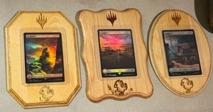 Magic the Gathering Final Fantasy Themed Woodburned Trading Card Displays - Picture 1 of 4