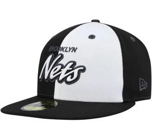 Brooklyn Nets New Era Script Pinwheel 59FIFTY Fitted Hat Size 7 1/4 Blk/Wht BNWT - Picture 1 of 6