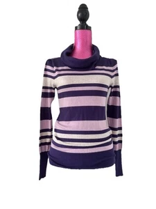 M&S COLLECTION .. Pink/Navy mix Striped Long Sleeve Fine Knit Roll Neck Jumper 8 - Picture 1 of 5