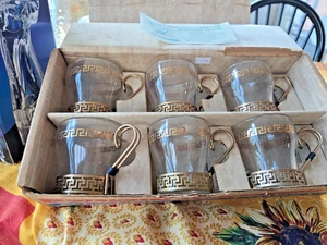 Vintage Libbey Gold griechischer Schlüssel Glas kontinentale Kaffeetassen, 6er Set in Box - Bild 1 von 11