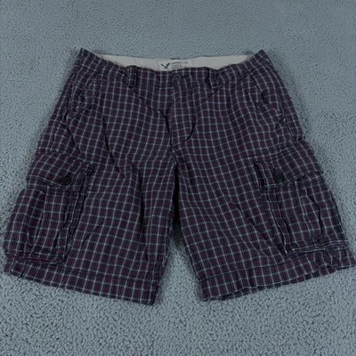 Pantalones Cortos DE COLECCIÓN American Eagle Para Hombres 36 Rojo Cuadros Carga 10" Y2K Clásicos Sueltos Caminata Foto 1 de 4