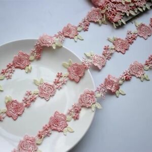 4Yds Lovely Pink Venice Embroidered Lace Trim Sewing Dress Doll DIY Craft