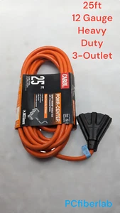 Carol 25Ft 12 Gauge 100% Copper Heavy-Duty Orange 3-Outlet Power Cord 12/3 SJTW - Picture 1 of 4