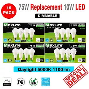 16 Pack Maxlite Dimmable LED 10W Daylight Light Bulb A19 75W replacement 5000K - Picture 1 of 6