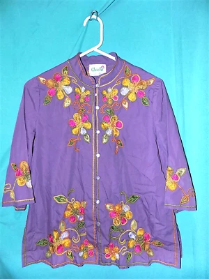 Exc! 复古 70 年代 CHUCHI 衬衫,刺绣,HIPPIE BOHO,37 英寸胸围,38 英寸 W — 第 1/4 张图片