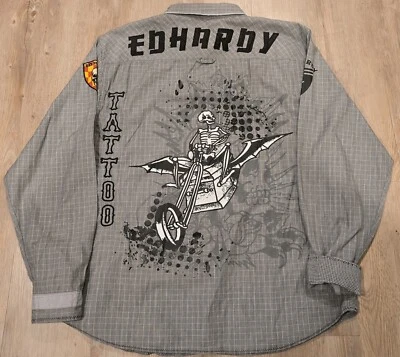 Camisas Ed Hardy Talla XXL Para Hombre Camisa Estrás Insignia Manga Larga Gris Gris  Foto 1 de 4