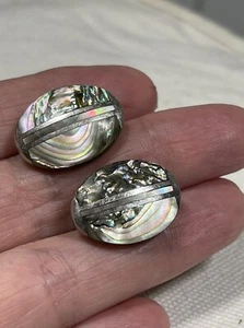 Exceptionally Crafted 1950’s Sterling Clip on Abalone Earrings  - Picture 1 of 4