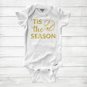 Softball Fan Baby Bodysuit Glitter Romper Clothes gift Tis the Season Baseball - Picture 1 of 3