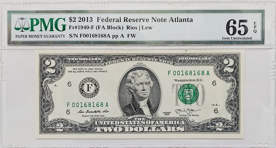 Fr. 1940  $2 Federal Reserves Note ATLANTA ,LOW SERIAL 00168168 - Image 1 of 1