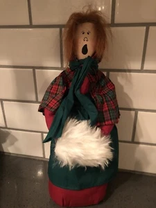 Vintage Overly Raker Inc. Stuffed Cloth Lady Singing Caroler 14” Red Plaid Dress - Picture 1 of 4