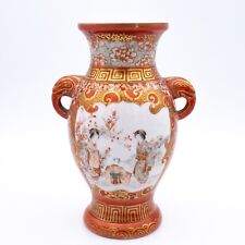 Fine Antique Japanese Kutani Porcelain Vase With Elephant Handles Meiji Period