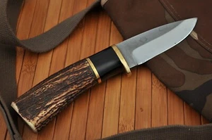 Custom Handmade D2 Steel Hunting Knife W/Stag Antler & Bull Horn Handl - Picture 1 of 3