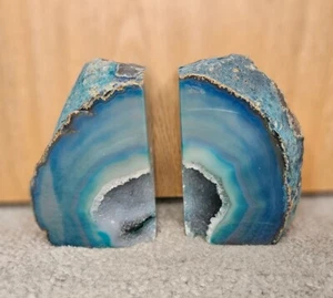 Agate Geode Teal Bookend 4. 5lbs Exc Color Blends Medium Druzy Centers - Picture 1 of 7