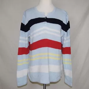 Cárdigan para mujer Eddie Bauer talla pequeña azul a rayas blanco naranja amarillo A1P - Imagen 1 de 7