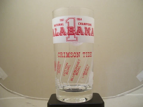 VINTAGE ALABAMA CRIMSON TIDE 1961 & 1964 FOOTBALL NATIONAL CHAMPIONSHIP GLASS Cover
