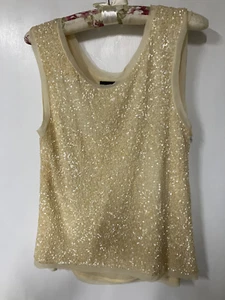 Cynthia Rowley Pale icy yellow sleeveles, sequined top, Silk, L. - Picture 1 of 4