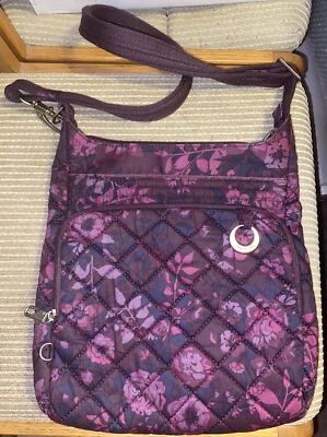 Bolso Bandolera Travelon Floral Cartera Azul Marino, Púrpura y Rosa Bolsillos con Correa Ajustable Foto 1 de 4