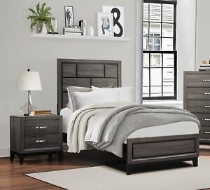 Modern Style 3pc Bedroom Furniture Twin Bed and Two Nightstand Gray Contemporary