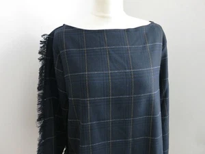 H&M Süßer Pulli dunkelblau Fensterkaros in senf schwarz weiß Fransen 46 *NEU* - Bild 1 von 8