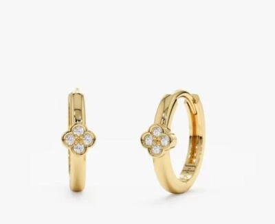 925 Silver Huggie Earrings, Clover Design,  Mini Hoop, Rose,White,Yellew pleated - Image 1 of 4