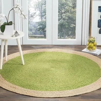 Green Rug Jute Round 100% Farmhouse Natural Jute Hand Braided Modern Rustic Look - Image 1 of 4