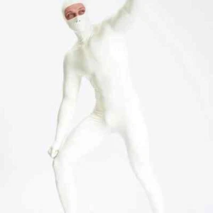 Face Entry Sexy Latex Full Coverage Bodysuit Men White Rubber Cat Suit No Zipper - Picture 1 of 7