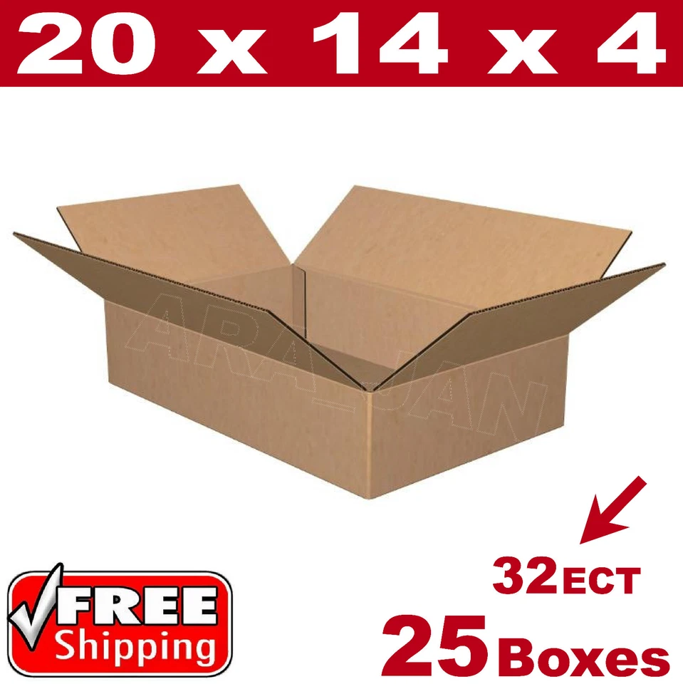 25 - 20x14x4 Cardboard Boxes Mailing Packing Shipping Box Corrugated Carton - Image 1 of 1