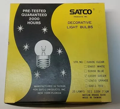 BOX of (25) Ceramic Green 7 1/2 Watt  S11 Sign Decorative Light Bulbs. new - Image 1 of 2