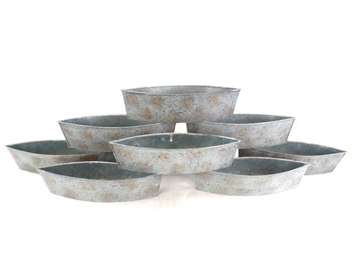 9 Metallgefäße Schiffchen Ellipsenform 30 x 8 x 6,5 blau grau Blumengefäß   - Bild 1 von 4