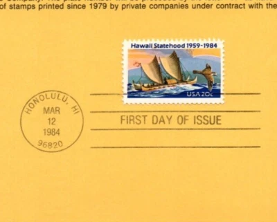 USPS FDC First Day Cover Souvenir Sheet Hawaii Statehood Scott #2080 - Image 1 of 2