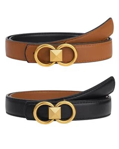 Reversible Belts for Women Women Black Leather Belt with Removable Gold Buckl... - Picture 1 of 6