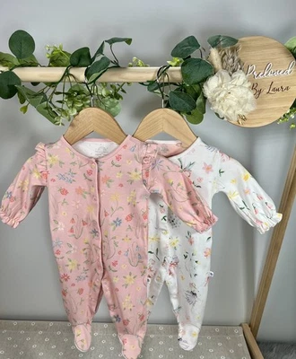 NEXT Baby Girls Set Of 2 Preloved Fairy / Floral Sleepsuits First Size - Image 1 of 2