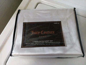 Juicy Couture Home White 3 Piece Satin Sheet Set Size Twin XL New In Package  - Picture 1 of 4