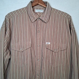 Vintage 1990s Guess Jeans Shirt Men Large Beige Striped Button Up SAMPLE READ - Picture 1 of 19