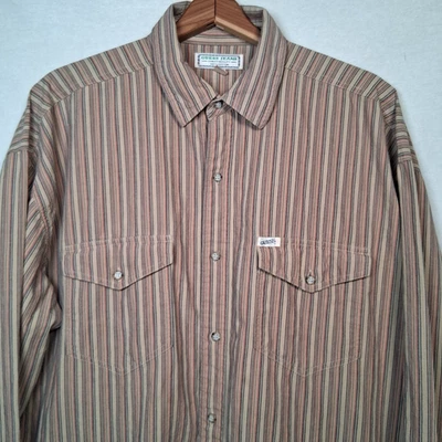 Vintage 1990s Guess Jeans Shirt Men Large Beige Striped Button Up SAMPLE READ - Image 1 of 4