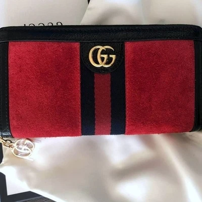 Auténtico GUCCI Gamuza Patente GG Web Ophidia Cremallera Cartera Mujer Foto 1 de 4
