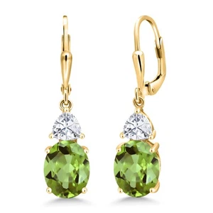18K Yellow Gold Plated Silver Peridot and White Moissanite Dangle Earrings For - Picture 1 of 4