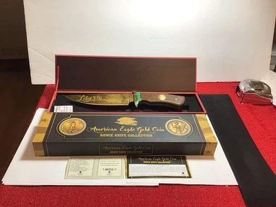 RARE🔥24k Gold American Eagle Liberty Coin Bowie Knife - Limited/9999💎NIB CoA - Image 1 of 4