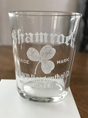 ANTIQUE SHAMROCK WHISKEY MILWAUKEE WISC. PRE PRO ADVERTISING SALOON SHOT GLASS  - Image 1 of 2
