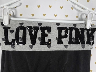 Victorias Secret PINK LOVE BLING SEQUINED Foldover Yoga Pants Flare hearts Y2k - Image 1 of 4