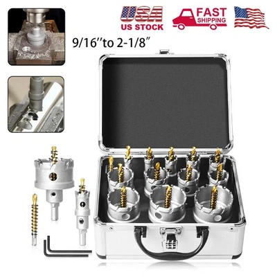 12PC Metal Hole Saw Kit Carbide Cutter Drill Bit 9/16" to 2-1/8" Dia for Cutting - Image 1 of 4