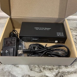 HDMI & DP KVM Switch Dual Monitor 2 in 1 Out (4 USB 3.0 Ports) 4K@60Hz Open Box - Picture 1 of 4