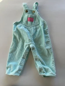 VTG Oshkosh B'Gosh Turquoise Corduroy Overalls 6-9 Month Vestback Made In USA - Picture 1 of 11