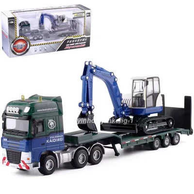 1/50 Kaidiwei Engineering Vehicle Flatbed Trailer Carrying Excavator Alloy Model - Image 1 of 4