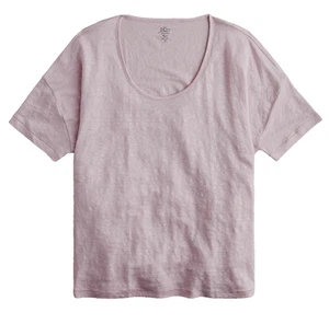 Neu mit Etikett J. Crew Damen-T-Shirt MEDIUM lockere Passform 100 % Leinen Rundhalsausschnitt SS Icy Orchid - Bild 1 von 4