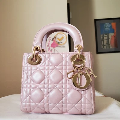 $5500 Lady Dior Red Pearlescent Pink Lambskin gold hw Mini Bag  - Image 1 of 4