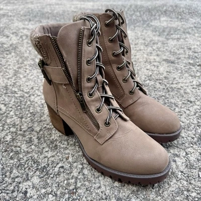 Botines MIA para mujer talla 8,5 marrón cuero vegano gamuza suela tacón bloque Foto 1 de 4