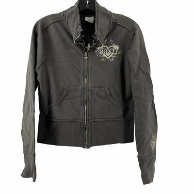 Roxy Girl's Zip-Up Mock Neck Zip Up Pockets Sweatshirt Jacket Size Medium Gray - Image 1 of 4