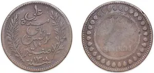 Tunisia 1308 1891 A 10 Centimes Copper VF - Picture 1 of 1