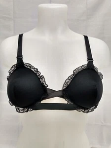 RARE Vtg Miriam Gates Black PADDED Cage Bra 34A Lace wire-free Pinup Coquette - Picture 1 of 12